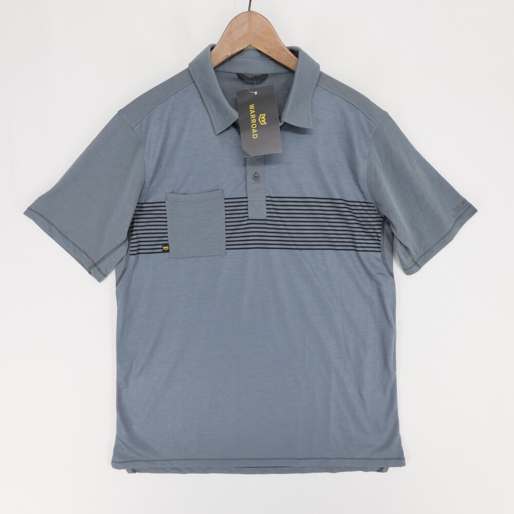 Warroad Polo Shirt Mens M Gray Striped Short Sleeve Chest Pocket Performance